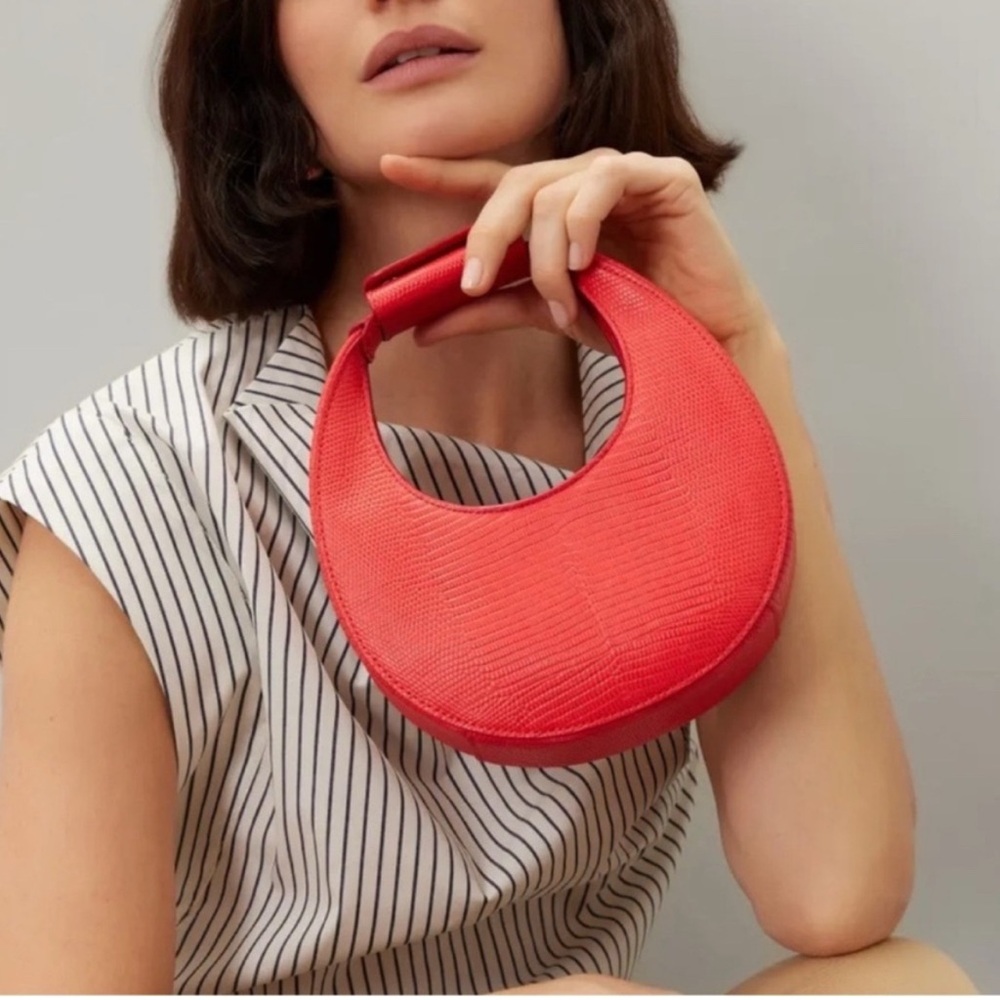 STAUD mini moon clutch purse bag in red/pink